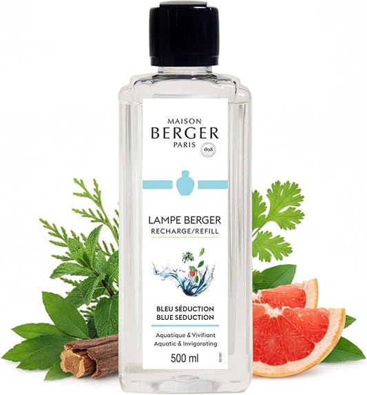 Maison Berger Bleu Seduction Lampe Berger Refill, 500 ml (16.9 fl oz), Odor-Neutralizing Home Fragrance Oil for Maison Berger Lamps, Aquatic Notes, Grapefruit, Coriander, Maritime Pine, Made in France