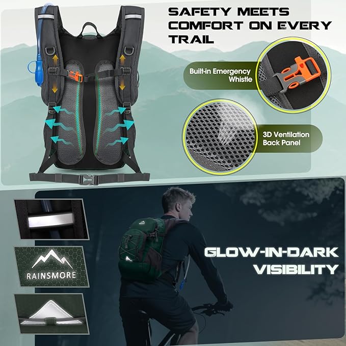 Hydration Backpack with Water Bladder, 18L Lightweight Hiking Backpack for Women&Men Small Insulated Hydration Water Pack for Hiking, Running, Cycling, Biking