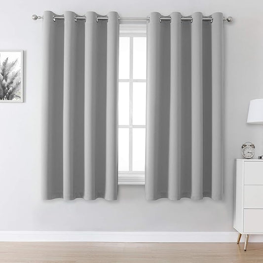 DUALIFE Light Grey Blackout Curtains for Living Room Solid Room Darkening Bedroom Curtains Thermal Insulated Grommet Panels/Drapes 52 x 54 inch Length Ultimate Gray