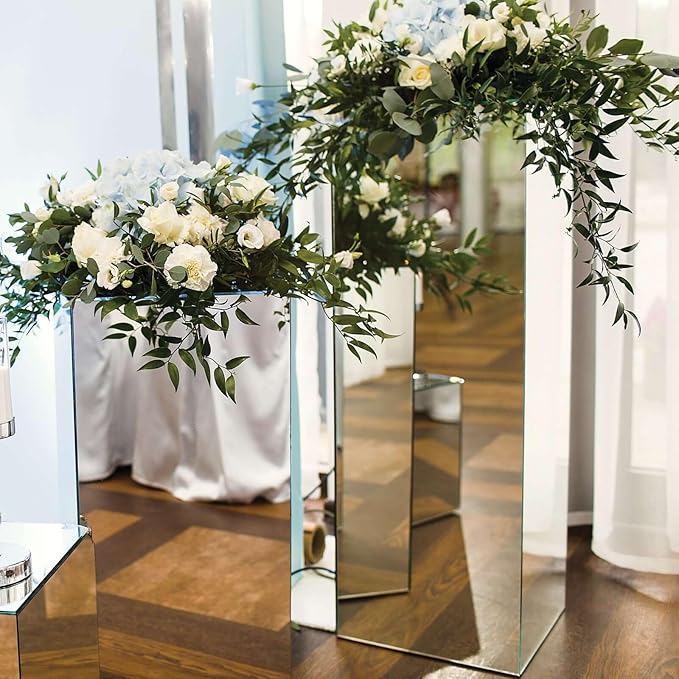 Efavormart Set of 5 Silver Mirror Finish Wedding Decor Ideas Clear Display Box for Centerpieces with Interchangeable Lid and Base