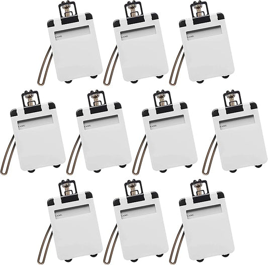 10 Mini Carry-on Luggage Tags Pack - Flip Open Cover, ID Sticker - White