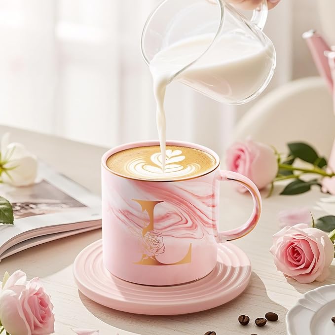 Valentines Day Gifts for Her, Anniversary Birthday Galentines Gifts for Women Mom Grandma Friend Sister Wife Teacher Coworker, Personalized Initial Customized Gift Monogrammed A-Z Coffee Mug 12 OZ(L)