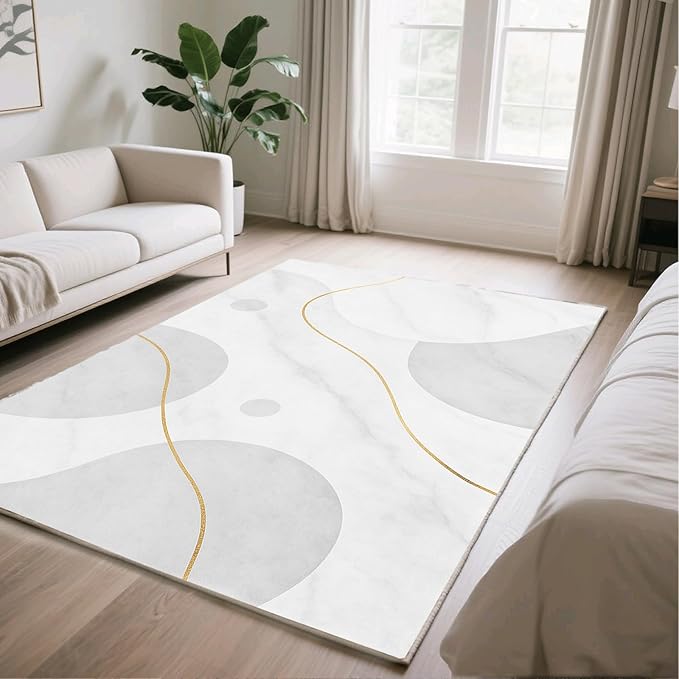 Minimalist Marble Rug - 2x4 Rug, Abstract Marble Hallway Rugs, Modern Luxury Runner Rugs, Washable & Non Slip Small Carpet Home Decor