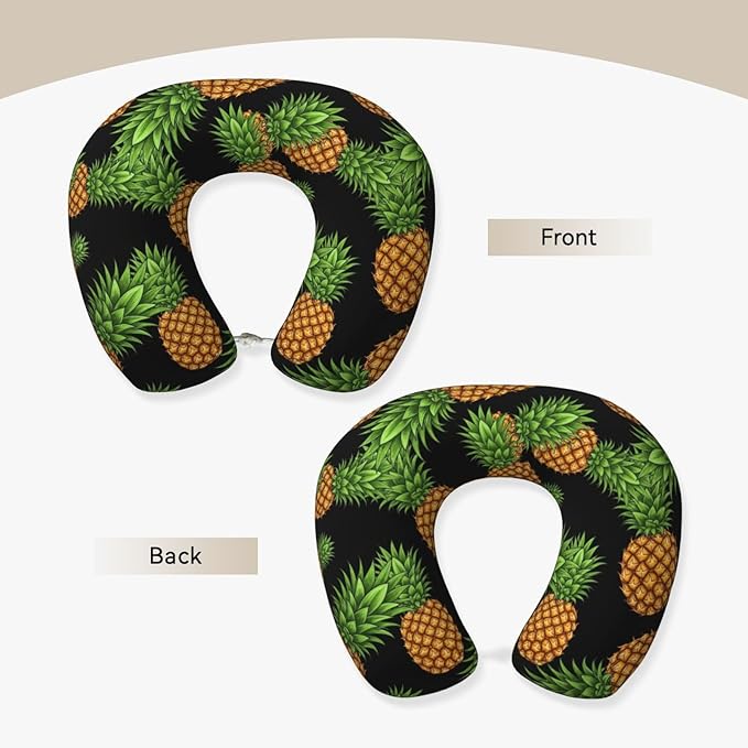Breathable Neck Pillow for Sleeping Rest Nap Upside Down Pineapple, Airplanes/Car/Home Memory Foam Travel Cushion with Polyester Cover Washable for Women Men
