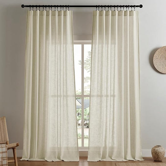 Joydeco Linen Curtains 90 Inch Length 2 Panel Sets,Light Filtering Curtains for Bedroom 52 Inch Wide Living Room Drapes with Back Tabs & Rod Pockets (W52 x L90 Inch, Linen)