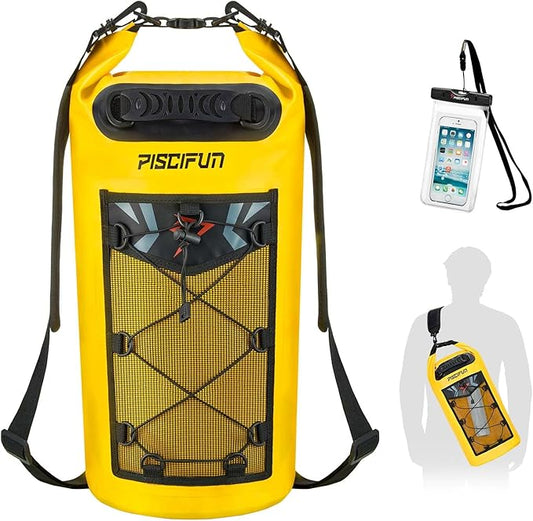 Piscifun Dry Bag, Waterproof Floating Backpack 10L/20L/30L/40L with Waterproof Phone Case for Boating, Kayaking, Fishing
