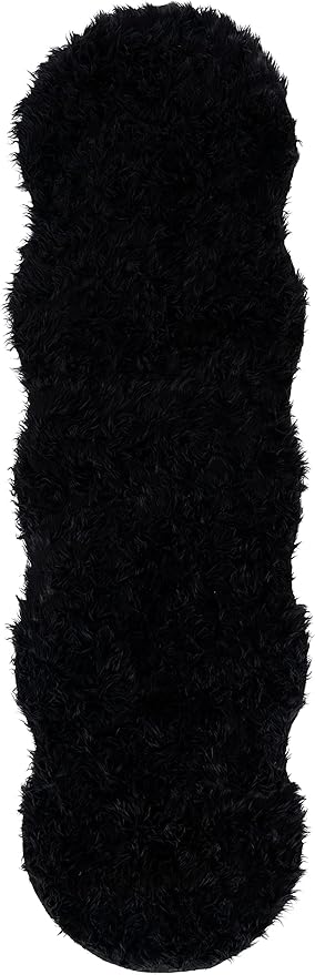 SAFAVIEH Faux Sheep Skin Collection Runner Rug - 2'6" x 6', Black, Silken Glam Design, Non-Shedding & Easy Care, 2.35-inch Thick Ideal for High Traffic Areas in Living Room, Bedroom (FSS115B)