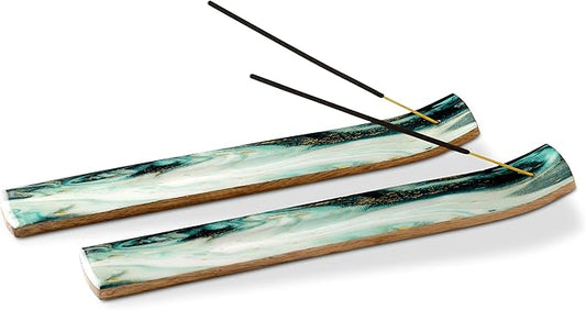 Folkulture Set of 2 Incense Holder or Incense Burner for Insence Sticks, Ash Catcher or Insence Burner Holder, Wooden Insense Stick Holders, Inscent Tray for Home Decor, Mango Wood