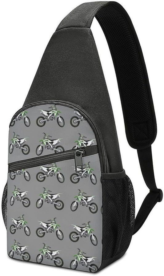 SWEET TANG Sling Bag for Men Women, Comfortable Crossbody Backpack, Motocross Dirt Bike Grey, Anti Theft Sling Shoulder Chest Bag Daypack, Fashion Travel Gym Sack Rucksack