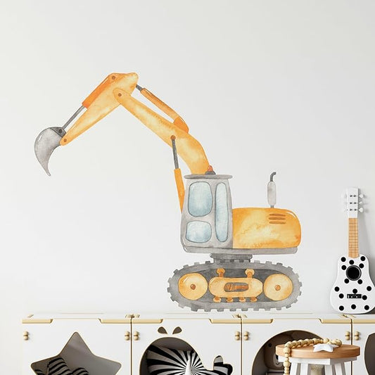 Construction Excavator Wall Decal for Boys Room, Construction Eqipment Peel Stick Removable Fabric Wall Sticker, Nursery or Playroom Decor, Repositionable (30 inch: 27" Tall x 30" Wide)