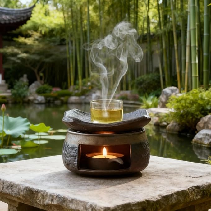 Ceramic Aromatherapy Stove Essential Oil Burner, Cedar and Zen Inspired Smudge Pot Oil Burner for Home Fragrance, Handmade Wax Melt Warmer, Meditation & Relaxation Décor, (3)