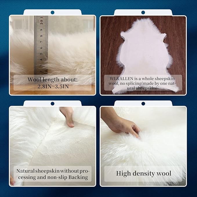 WL&ALLEN Large Sheepskin Rug Genuine Thick and Lush 3 Inch Pile，Luxury Australian Pelts |Large Sheepskin Wool Area Rugs (Double Pelt 2'6" x 6'6",Light Brown)