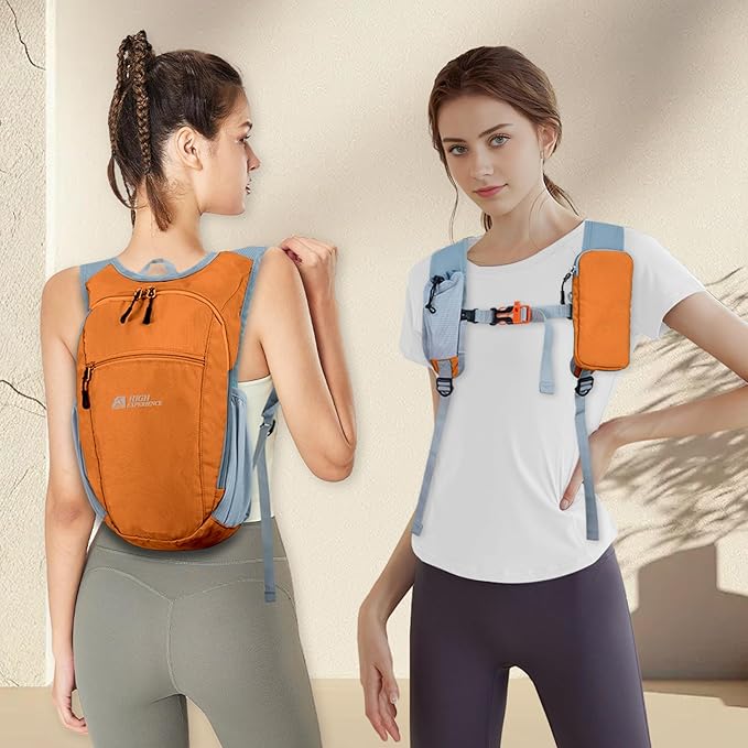 HIGH EXPERIENCE Hiking Backpack 10L/15L Small Daypack Lightweight Packable Travel Foldable Water Resistan for Women Men (Orange, 10L)