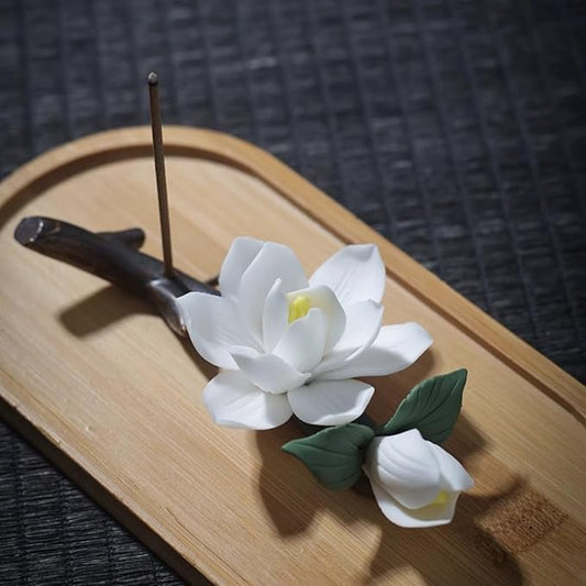 Handmade Ceramic Incense Holder for Home,Perfect Yoga Meditation Accessory, Elegant Home Office Decor for Women, Unique Gift for Her (Floral Design)
