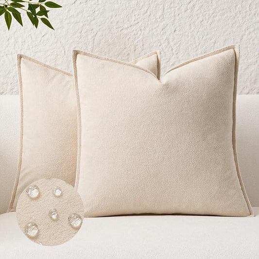 Kevin Textile Waterproof Decorative Pillow Covers Beige 22x22 Inch Pack of 2 Soft Boucle Textured Euro Pillowcases Elegant Accent Pillows for Couch Sofa Chair Bed Home Decor Indoor Outdoor