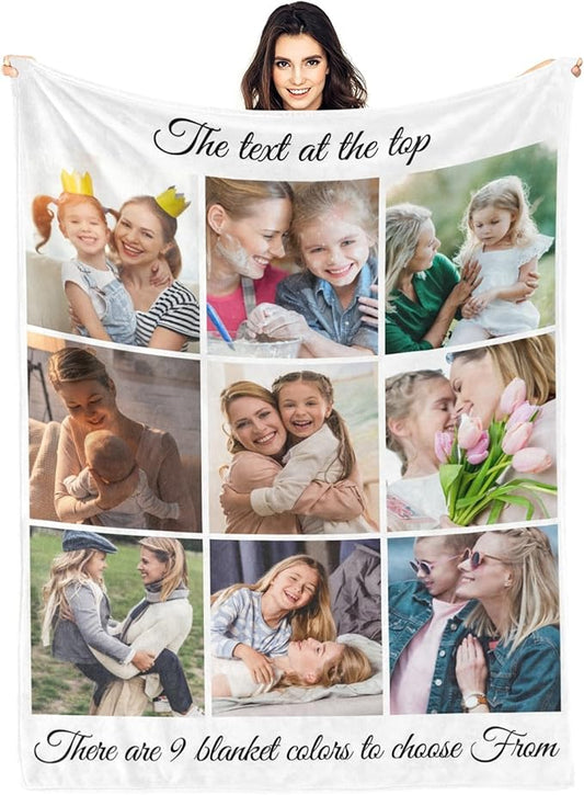Personalized Gifts for Mom from Daughter Custom Blankets with Photos and Text Multiple Colors Sizes Soft Flannel Gifts for Women Birthday Gifts for Mom