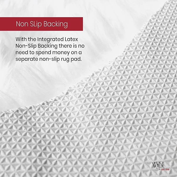 Walk On Me White Faux Fur Area Rug, 6x9 ft. Rectangular, High Pile, Machine Washable, Non-Slip Backing