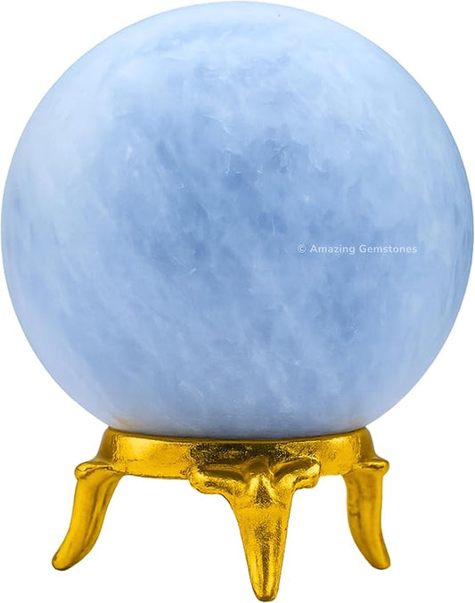 Amazing Gemstone Blue Calcite Crystal Ball with Stand - 1.5" Inches Crystal Sphere Meditation Balls for Witchcraft and Decorative Balls