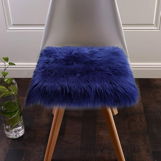 Softlife Blue Faux Fur Sheepskin Chair Cover Seat Cushion Pad Super Soft Area Rugs for Living Bedroom Sofa Dorm (1.6ft x 1.6ft, Royal Blue)