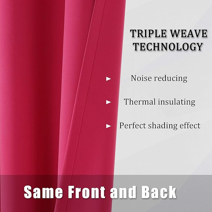 DUALIFE Solid Blackout Curtain Panels for Living Room 45 Inch Length Hot Pink Thermal Insulated Room Darkening Curtains Grommet Top 52''x45'' Raspberry Sorbet