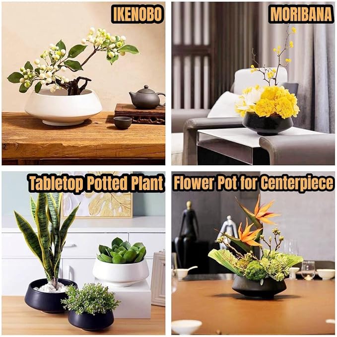 Ceramic Flower Pot Flower Arrangement Set Japanese Ikebana Floral Art Supplies Flower Bowl Decorative Flower Vase for Centerpieces (Large White)