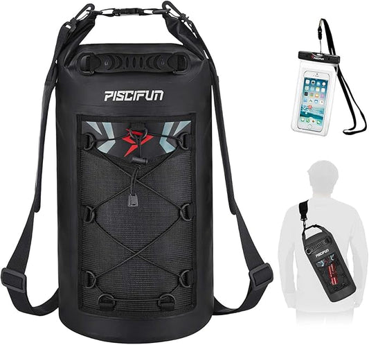 Piscifun Dry Bag, Waterproof Floating Backpack 10L/20L/30L/40L with Waterproof Phone Case for Boating, Kayaking, Fishing
