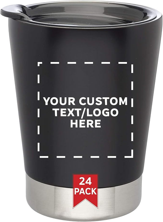 Personalized 12 oz. Itsy Vacuum Insulated Travel Mugs - 24 Pack - Custom Text, Logo - Black