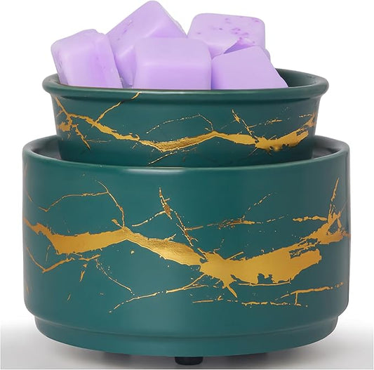 PALANCHY Wax Melt Warmer Ceramic 2-in-1 Oil Burner Electric Candle Wax Warmer Burner Melter Fragrance Warmer for Scented Waxs Home Office Bedroom Aromatherapy Gift& Decor (Green Gold)