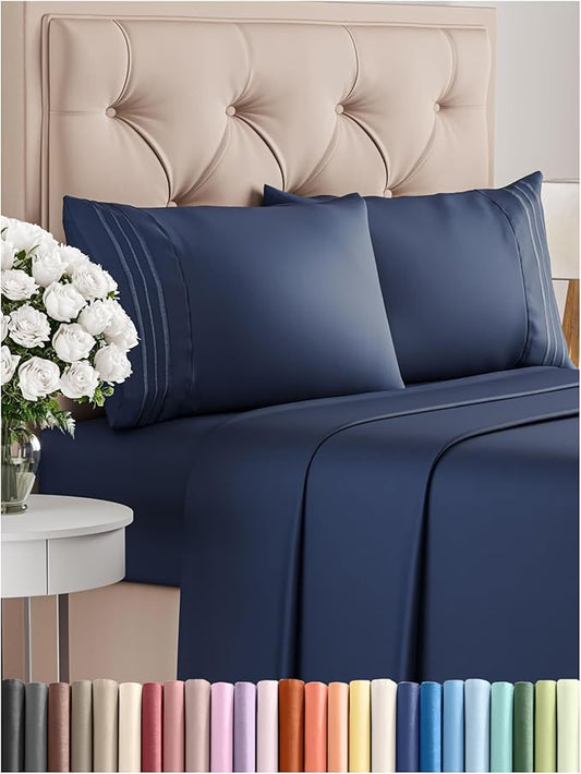 King Size 4 Piece Sheet Set - Comfy Breathable & Cooling Bed Sheets Set - Hotel Luxury Bedding for Women, Men, Kids, Teens, Boys & Girls - Deep Pockets, Ultra-Soft, Wrinkle Free - Oeko-Tex - Navy Blue