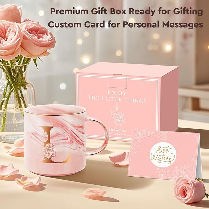 Valentines Day Gifts for Her, Anniversary Birthday Galentines Gifts for Women Mom Grandma Friend Sister Wife Teacher Coworker, Personalized Initial Customized Gift Monogrammed A-Z Coffee Mug 12 OZ(L)