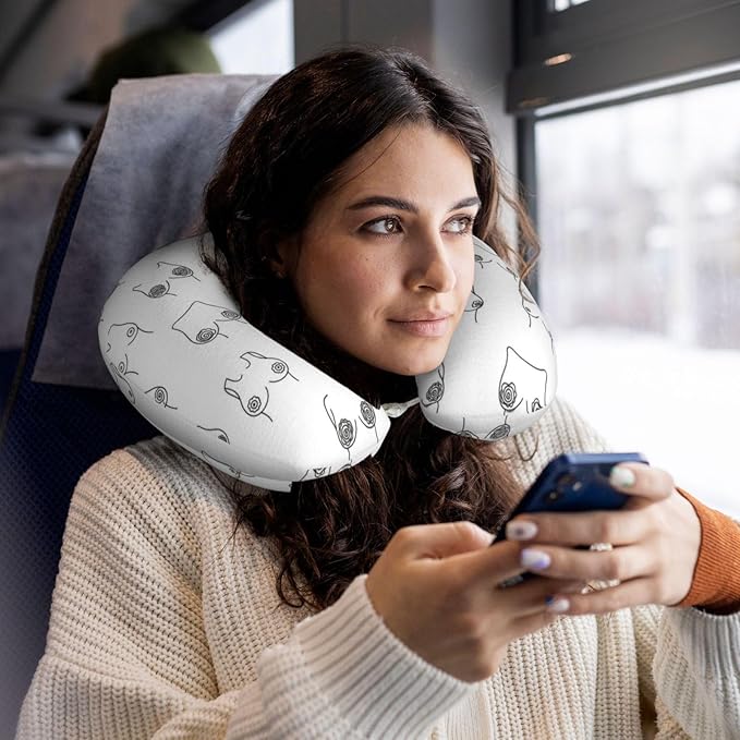 Travel Neck Pillow for Pain Relief Sleeping, Woman Breast Set Funny Boobs, Comfortable Memory Foam Chin Head Cushion Support with Zip Cover, Fashion Car Flight Pillows