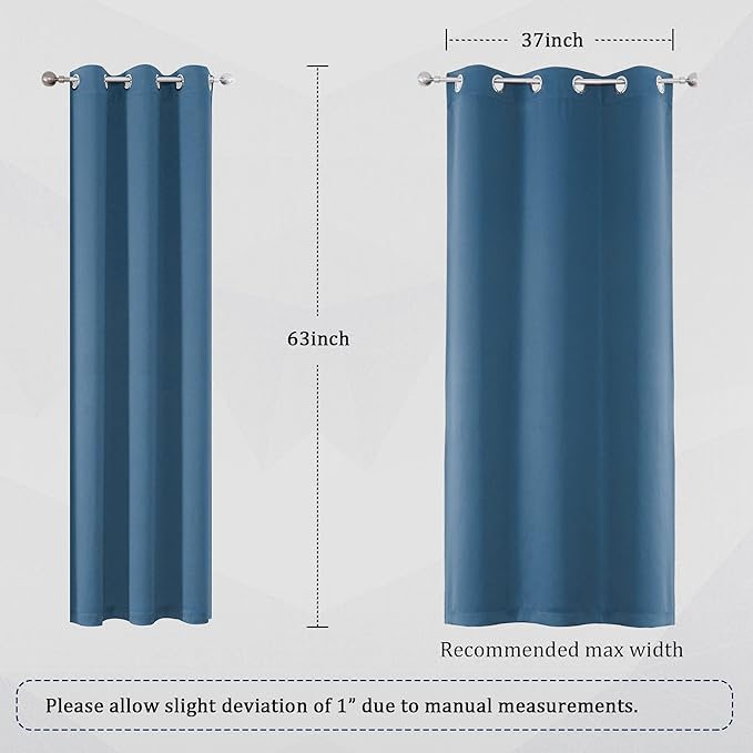 DUALIFE Midnight Blue Curtains 63 Inch Length for Boys Kids Room 2 Panel, Grommet Boho Curtains for Bedroom, Dark Denim Blue, 42 by 63 Inch