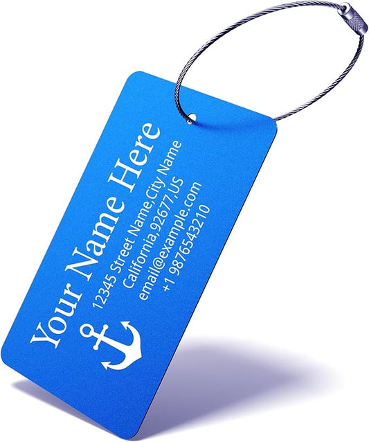 Luggage Tags for Suitcase - Personalized Engraved Metal Tag for Cruise Travel - Custom Name Tags Suitable for Bags and Backpacks(Blue)