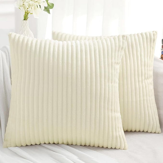 Simmore Decorative Spring Throw Pillow Covers 20x20 Set of 2, Soft Natural Plush Flannel Double-Sided Fluffy Couch Pillow Covers for Sofa Living Room, Beige