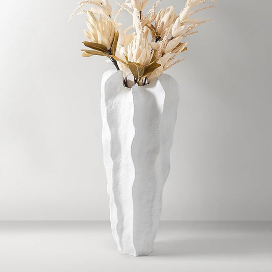 Playa Floor Vase, Organic Modern Sculptural Vase with Textured Finish, Minimalist Statement Piece for Contemporary Home Decor & Interior Design, White