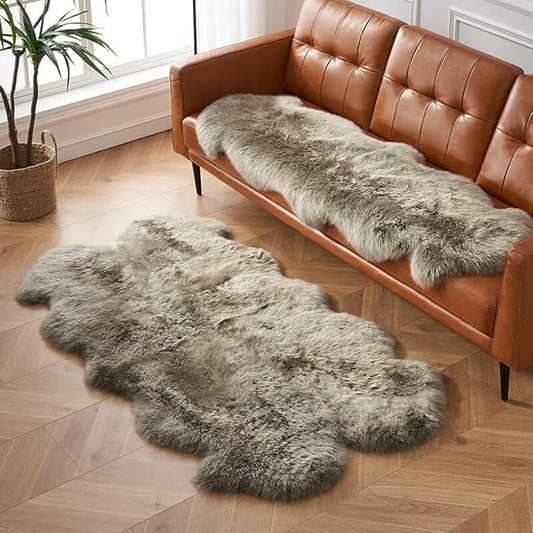 HUAHOO Premium Genuine Sheepskin Rug Real Australia Sheepskin Natural Lambskin Fur Area Rug Seat Covers for Kids Bedroom Sofa Chair Cover Pets Dogs Mat Quarto Pelt/4' x 6' Mushroom