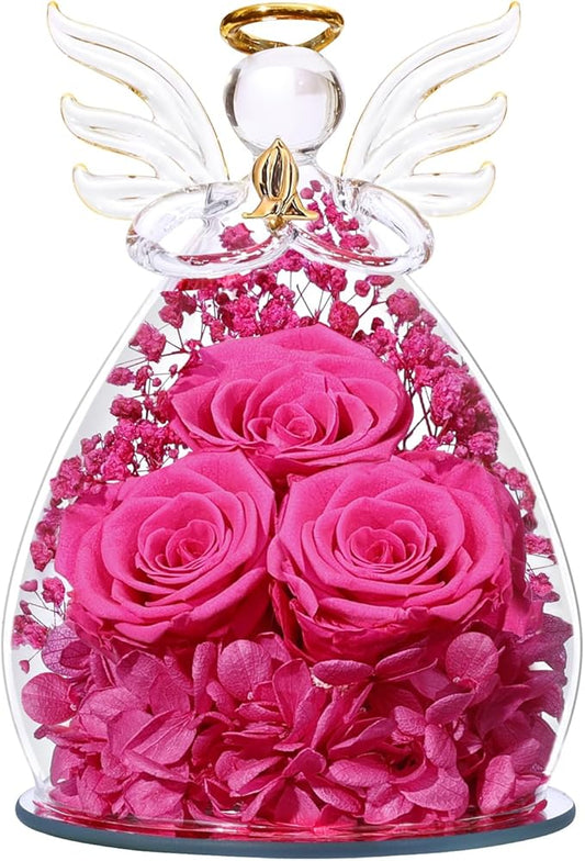 Beferr Valentines Day Rose Gifts for Her Women Mom Gifts for Birthday, Fresh Flowers for Delivery Prime Forever Preserved Rose in Glass Angel Figurine, for Grandma Wife Kids Daughter