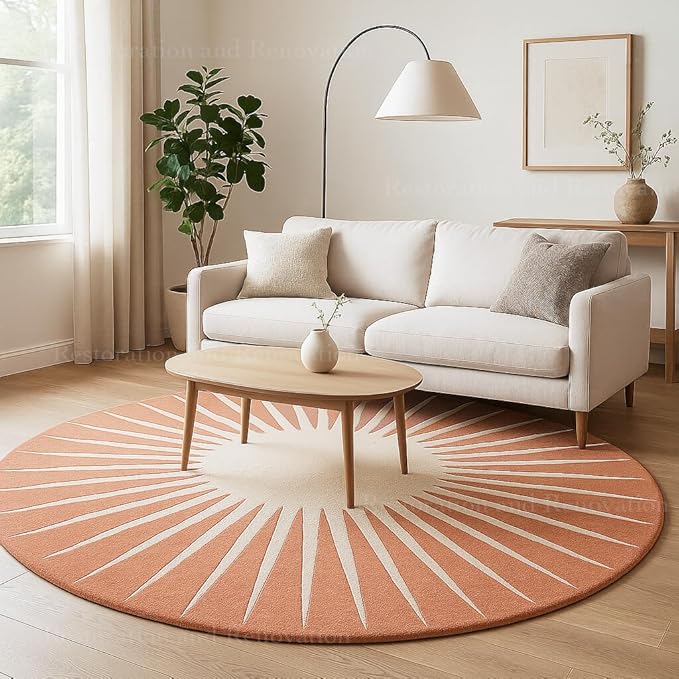 Modern Round Area Rug – Hand-Tufted with 100% NZ Wool, Thick & Soft Circular Carpet for Living Room, Bedroom & Dining Room Decor (Soft Pink, 9' Round)