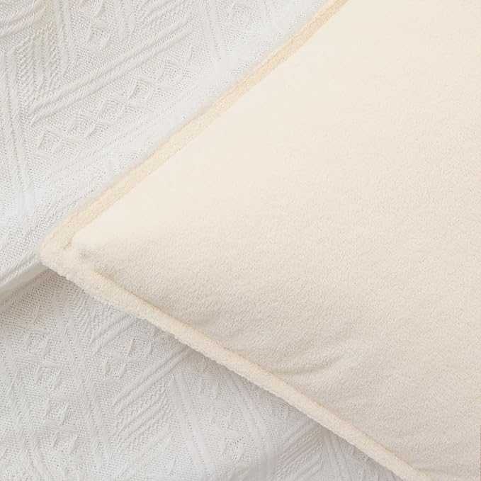 Kevin Textile Waterproof Decorative Pillow Covers Cream White 24x24 Inch Pack of 2 Soft Boucle Textured Euro Pillowcases Elegant Accent Pillows for Couch Sofa Chair Bed Home Decor Indoor Outdoor