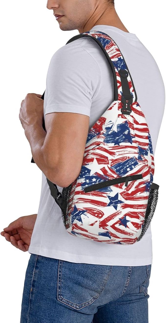 GJXFLSY American Flag Print Sling Backpack Crossbody Bag Casual Chest Bags Travel Hiking Daypack Shoulder Bag for Women Men