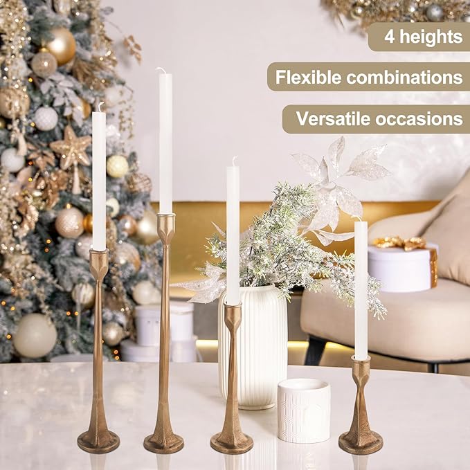 Iron Taper Candle Holder - Set of 4 Decorative Candle Stand - Candlestick Holder Set for Wedding, Dinning, Party