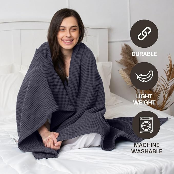 Organic Cotton Waffle Blanket King Size (104" x 90") – Lightweight, Breathable & Ultra-Soft All-Season Blanket for Adults, Teens & Toddlers – Perfect for Summer, Spring & Winter – Grey
