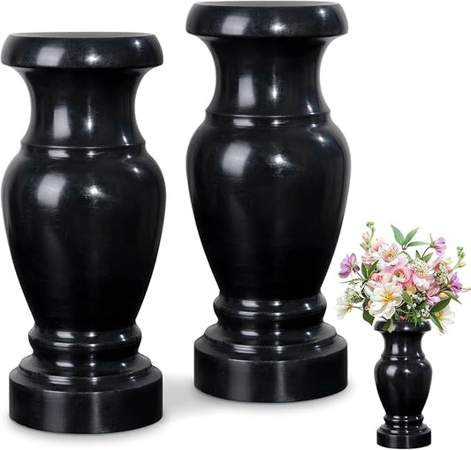 Cemetery Vase, Granite Grave Vase Memorial Stone Vases for Home Tabletop, Artificial or Fresh Flowers, Cemetery Grave Headstone Decorations (2Pcs, Black), No Draining Hole