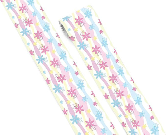 FLFK Mirror Border,Rainbow Flowers Peel and Stick Wallpaper Border Self Adhesive Wall Paper Borders for Bedroom Living Room Girl's Room Kitchen Bathroom 4"x240"