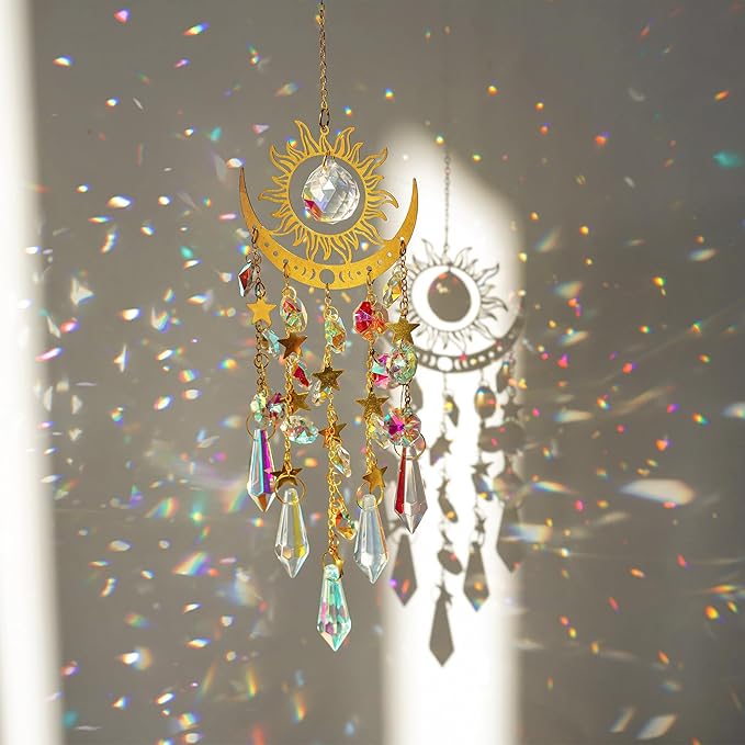 H&D HYALINE & DORA Crystal Sun Catcher Sun and Moon Suncatcher for Windows Hanging Indoor Outdoor Light Catcher for Home & Garden Decor