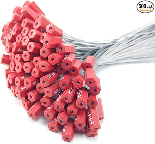Leadseals(R) 500 Red Security Cable Seals Metal Truck Trailer Seals Tamper Proof Security Tag Seal Disposable Self-Locking Shipping Security Tags Numbered(Pack of 500 PCS)