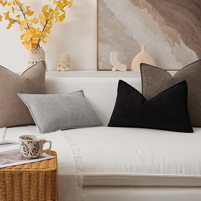Kevin Textile 12x24 Inch Lumbar Pillow Cover 1 Pack Soft Boucle Textured Decorative Waterproof Rectangle Cushion Elegant Accent Pillow for Couch Sofa Chair Bed Home Decor Indoor Outdoor Taupe