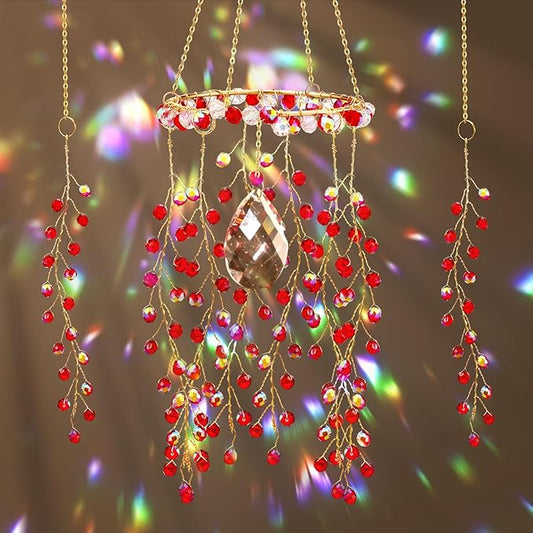 Suncalla 3 Pcs Crystal Suncatcher for Window Hanging Christmas Red Berry Crystal Sun Catcher Indoor Window Glass Wind Chimes Home Garden Decor Making Rainbow Xmas Gifts