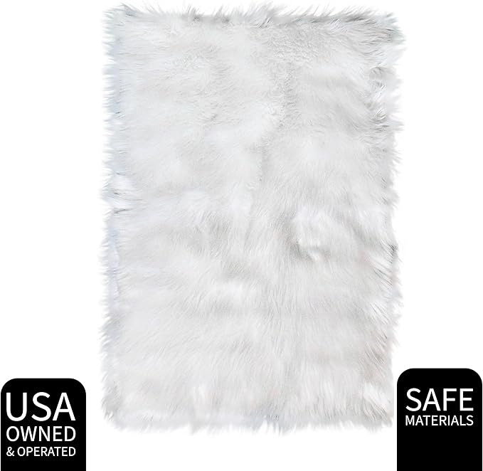 Super Area Rugs White Faux Sheepskin Rug, Large 6 x 9 Feet Living Room Rug, Soft Carpet for Bedroom, Machine Washable Floor Covering