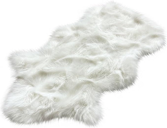 Free Shape Luxury Soft Fluffy Shag Area Rug Single and a Half 2'x4', 60x120cm - Vegan Fur Ultra Soft Indoor Carpet Nursery Rugs for Bedroom Home Decor, White